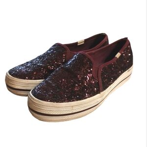 Kate Spade + Keds Purple Glitter Slip-On Sneaker Tennis Shoes size 5.5